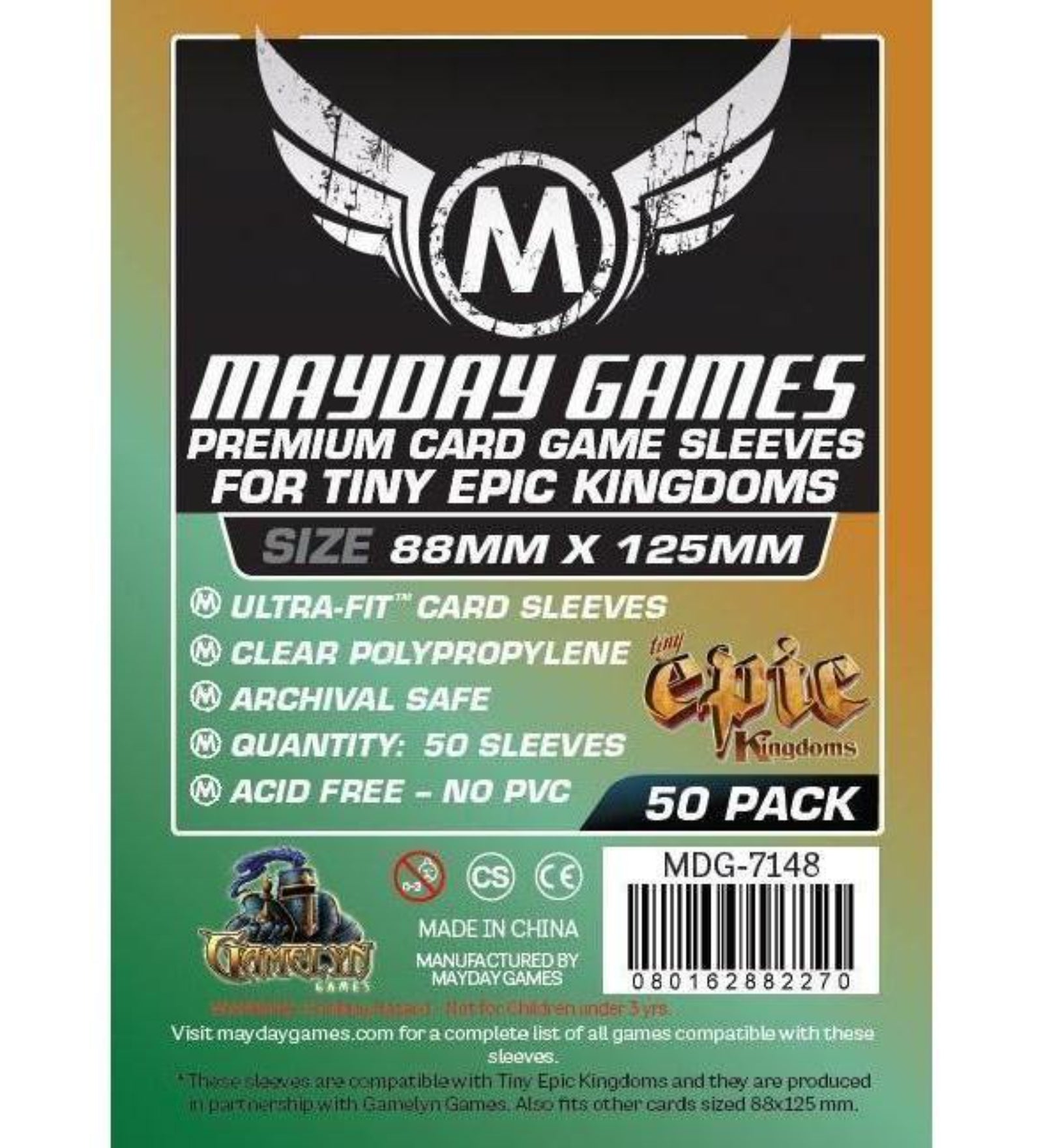 Mayday Games Premium Card Game Sleeves for Tiny Epic Kingdoms (88x125 mm) – 50 db Ultra-Fit prémium kártyavédő csomagolás, átlátszó polipropilén, savmentes és PVC-mentes kivitelben, 50 darabos kiszerelésben.