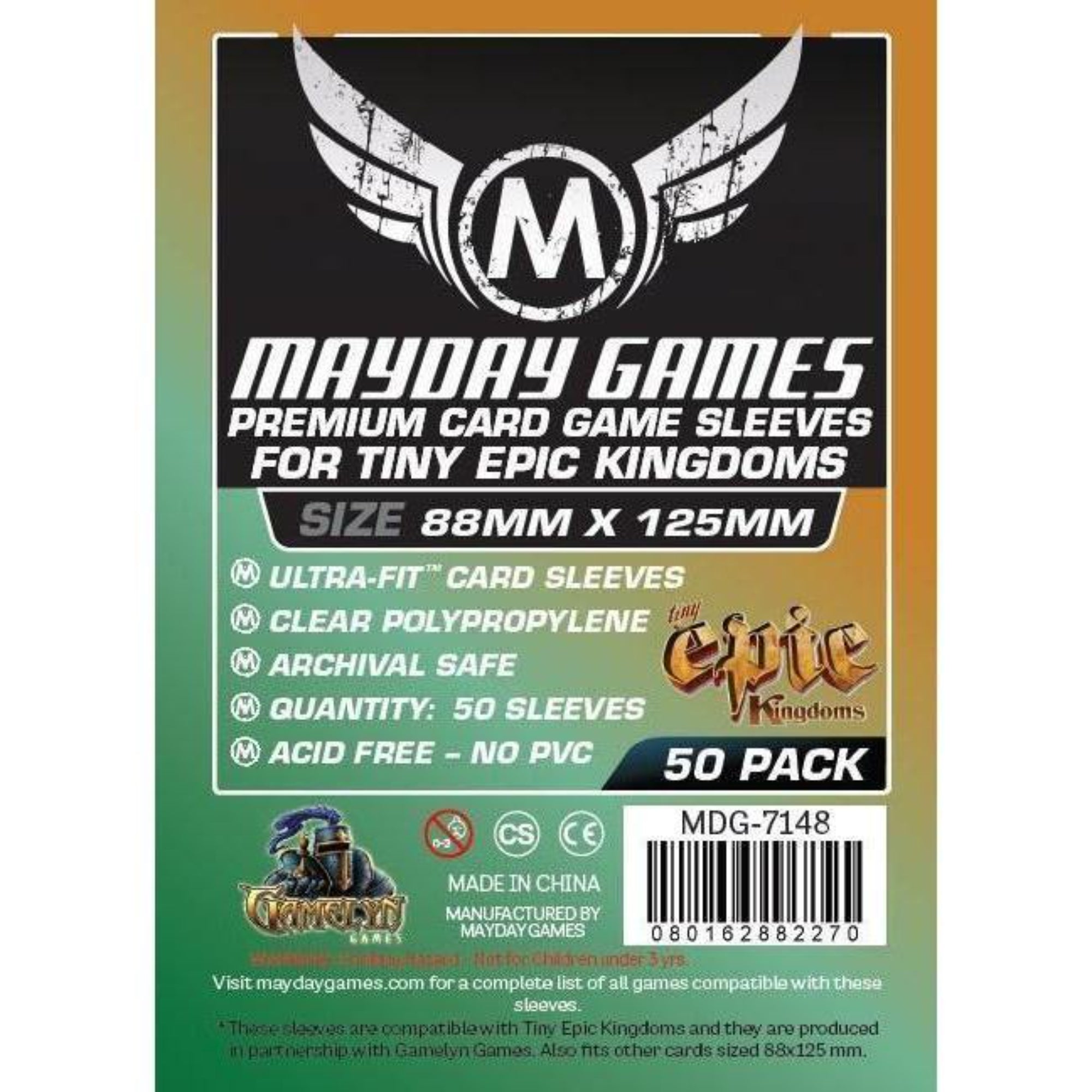 Mayday Games Premium Card Game Sleeves for Tiny Epic Kingdoms (88x125 mm) – 50 db Ultra-Fit prémium kártyavédő csomagolás, átlátszó polipropilén, savmentes és PVC-mentes kivitelben, 50 darabos kiszerelésben.