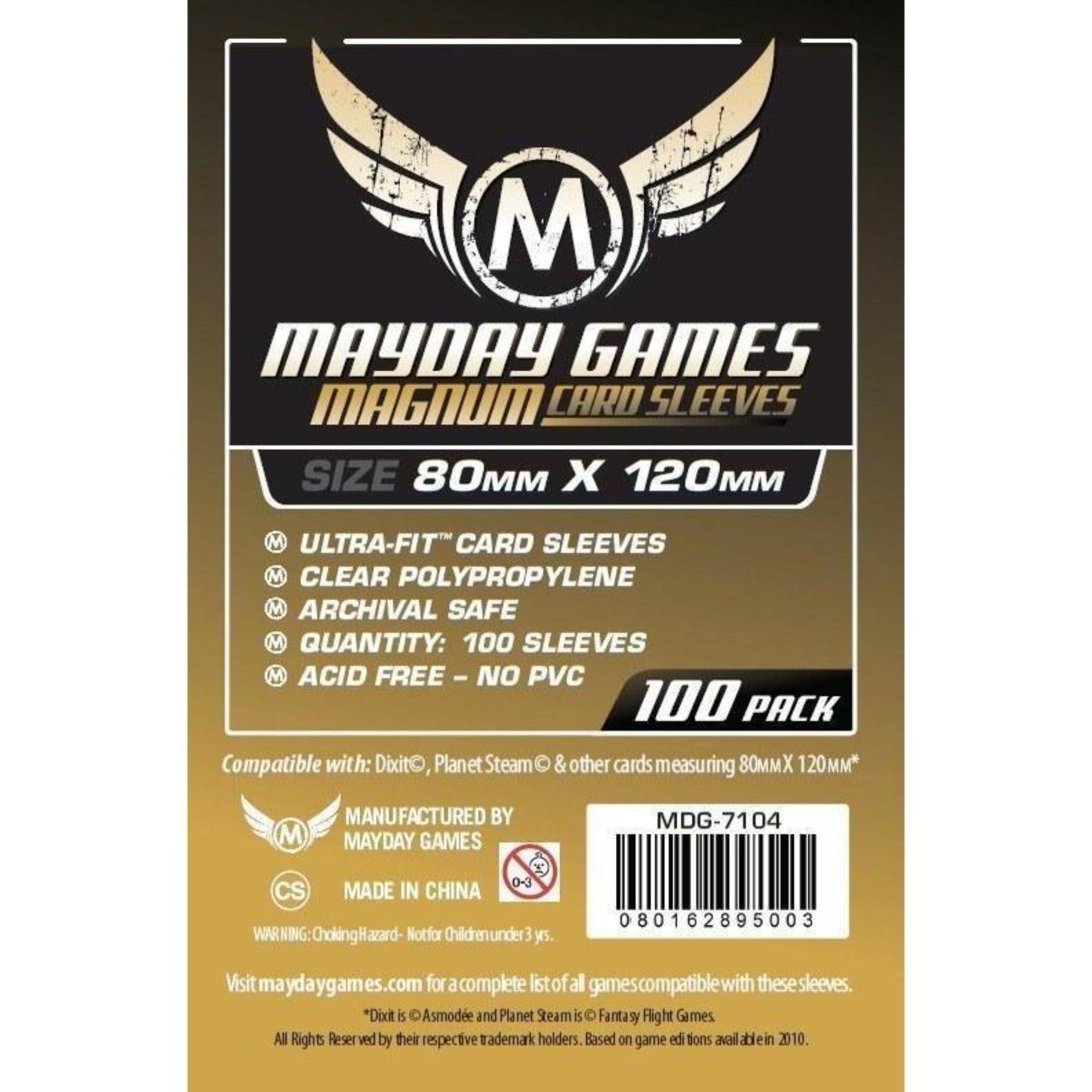Mayday Games Magnum Card Sleeves (80x120 mm) – 100 db nagyméretű, Ultra-Fit kártyavédő csomagolás, átlátszó polipropilén, savmentes és PVC-mentes kivitelben, 100 darabos kiszerelésben.