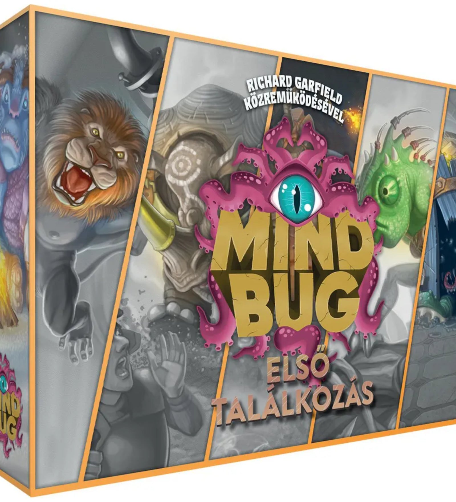 Mindbug – Első találkozás magyar nyelvű társasjáték doboza, látványos fantasy illusztrációval és jellegzetes Mindbug logóval