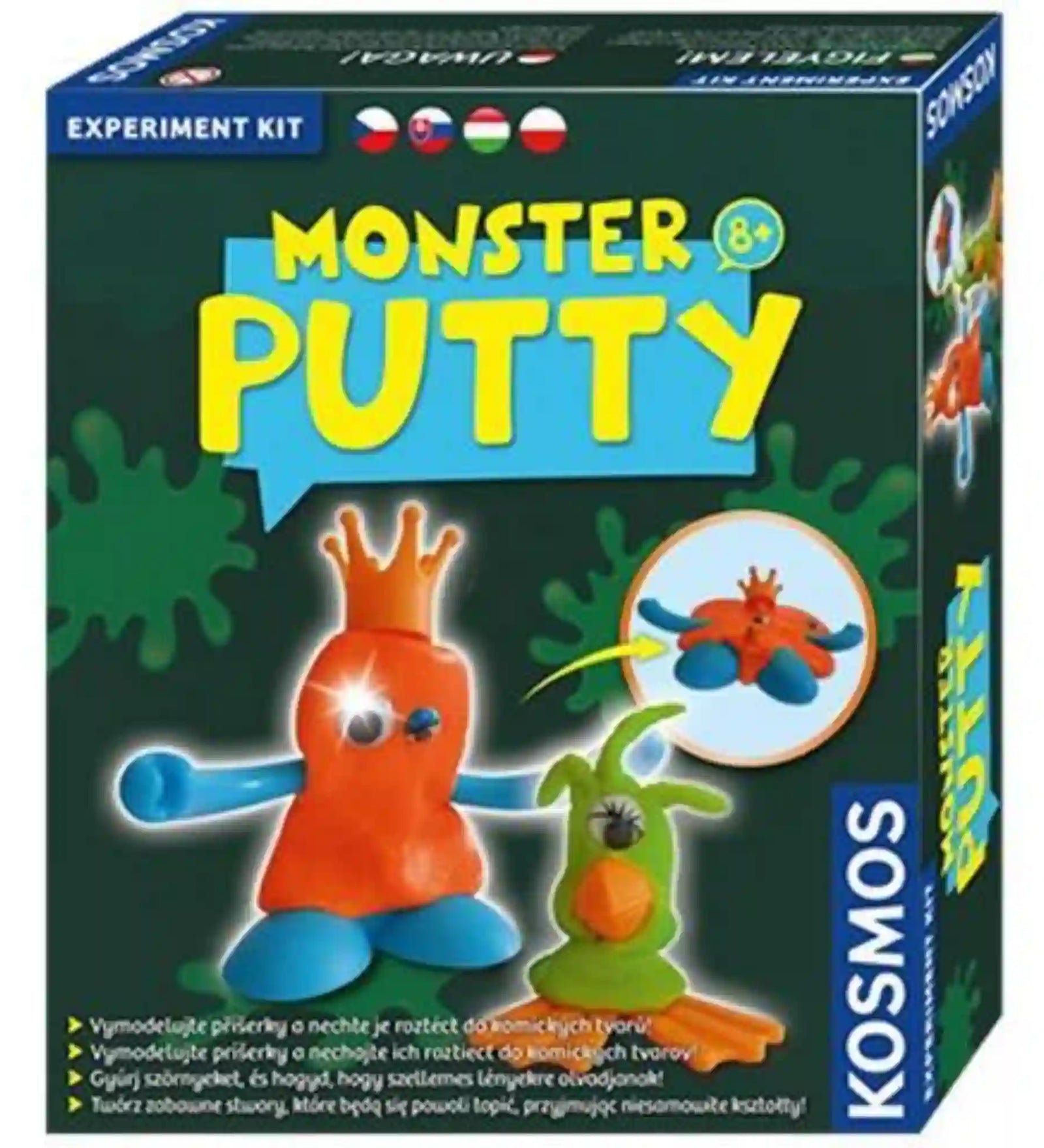 Monster Putty felfedező készlet doboz, ahol színes, formázható slime figurák láthatók vidám szörny kinézettel, kreatív játékhoz.
