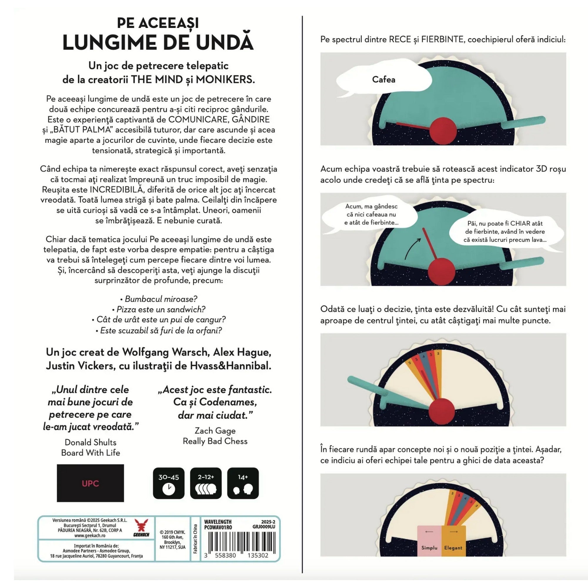 Pe aceeași lungime de undă társasjáték hátoldala, játékleírással, szabálymagyarázattal és illusztrált példákkal.