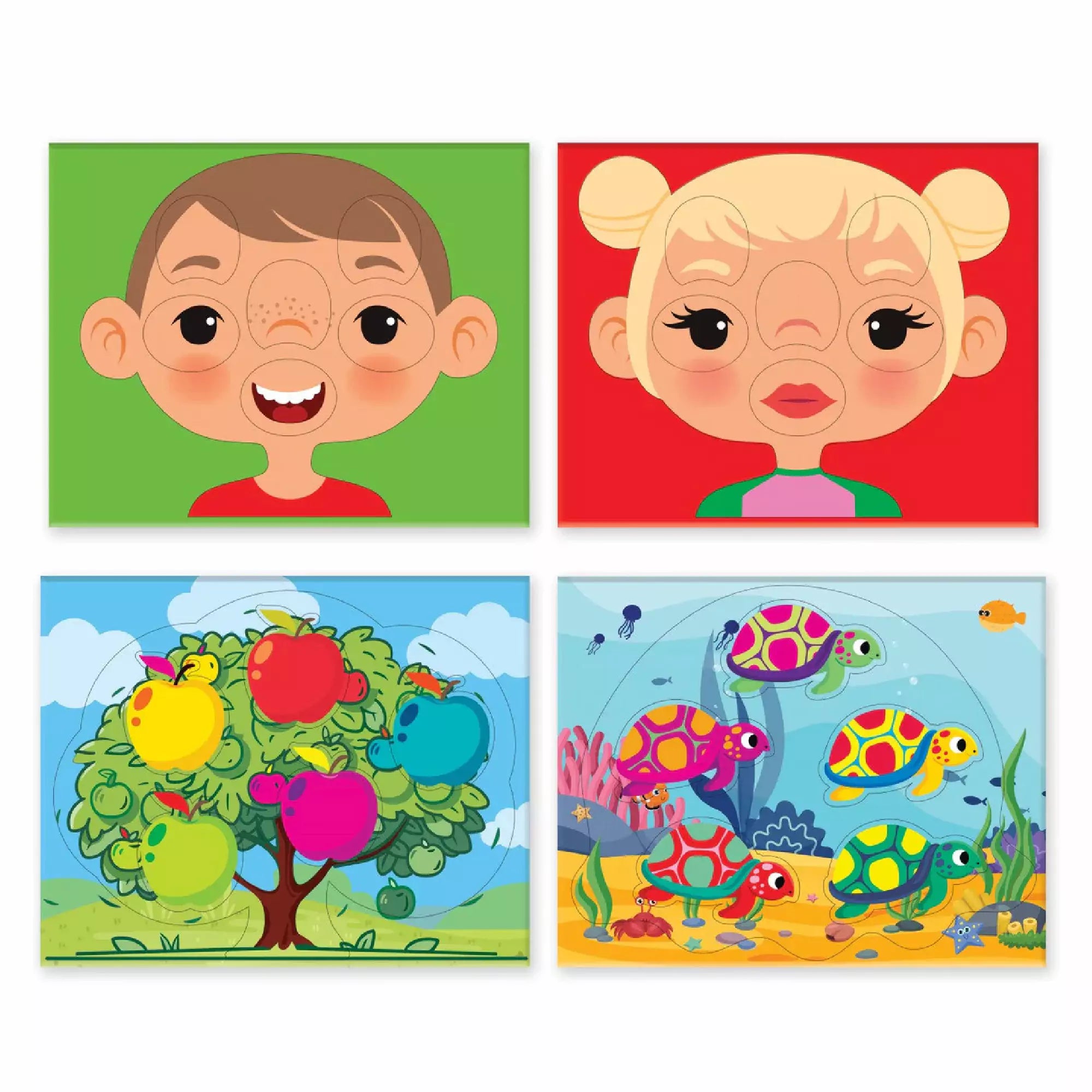 Potriveste Formele – arckifejezéseket ábrázoló puzzle kártyák és formakereső lapok gyerekeknek.