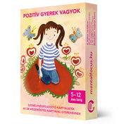 Pozitív gyerek vagyok személyiségfejlesztő kártyajáték doboza, 60 megerősítő kártyával 5–12 éves gyerekeknek.