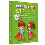 Pozitivity Szupererő kártyajáték doboz: Zöld doboz „Pozitivity Szupererő” felirattal, gyerekeknek szóló fejlesztő kártyajáték erősségek felfedezéséhez.
