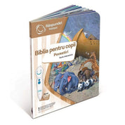 Răspundel Istețel Biblia pentru copii: Povestiri román nyelvű interaktív könyv borítója, színes illusztrációkkal.