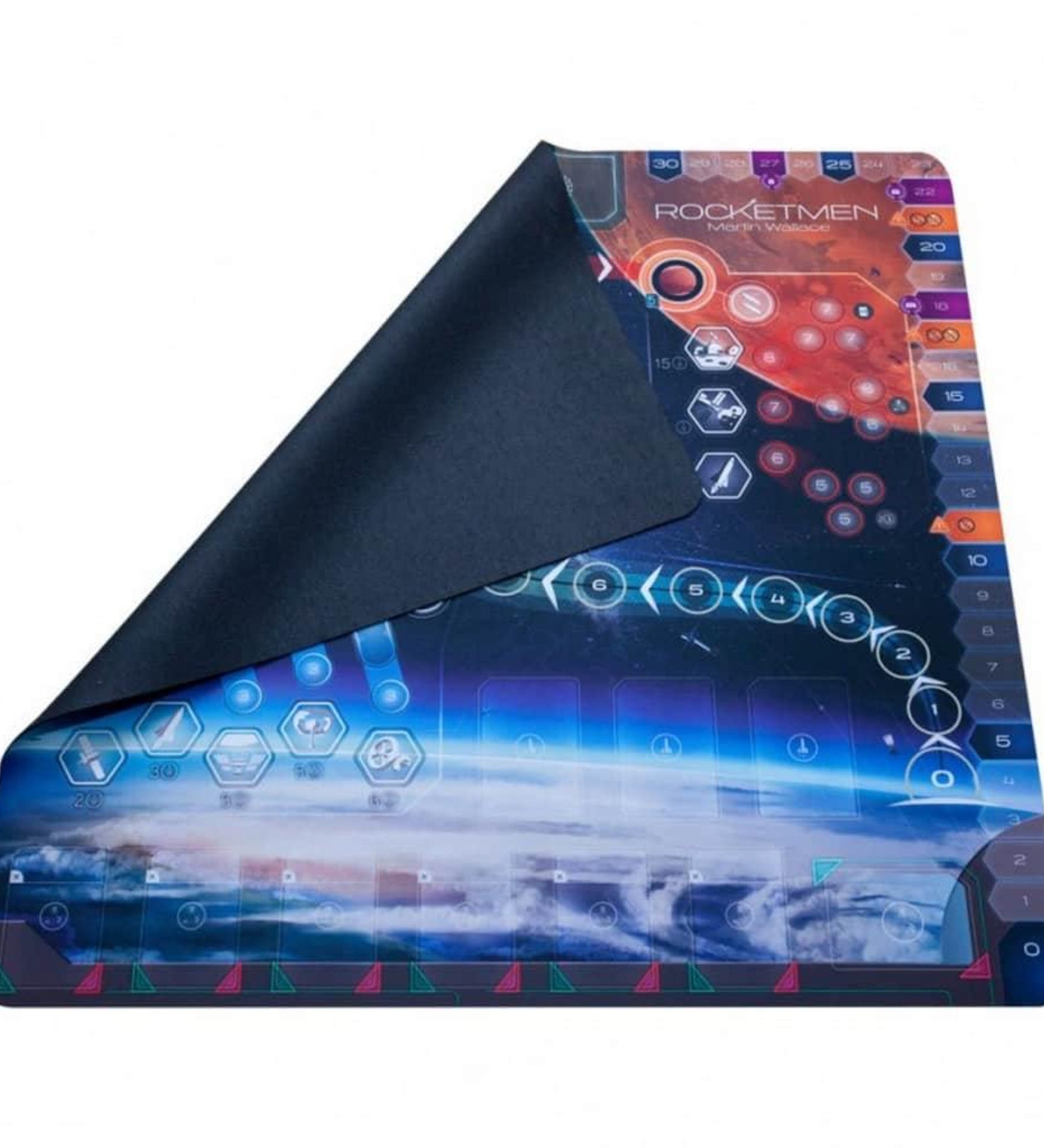 Rocketmen Giant Playmat játékszőnyeg – nagyméretű, csúszásmentes playmat Rocketmen társasjátékhoz, színes Mars-tematikájú grafikával és jelölősávokkal.