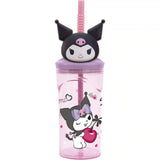 STOR Kuromi mintás pohár hajlítható szívószállal és 3D figurával, 360 ml