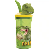 STOR dinoszaurusz mintás pohár hajlítható szívószállal és 3D figurával, 360 ml