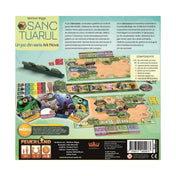 Sanctuarul – A társasjáték dobozának hátoldala, részletes játéktartalommal, táblákkal, kártyákkal és komponensek bemutatásával.