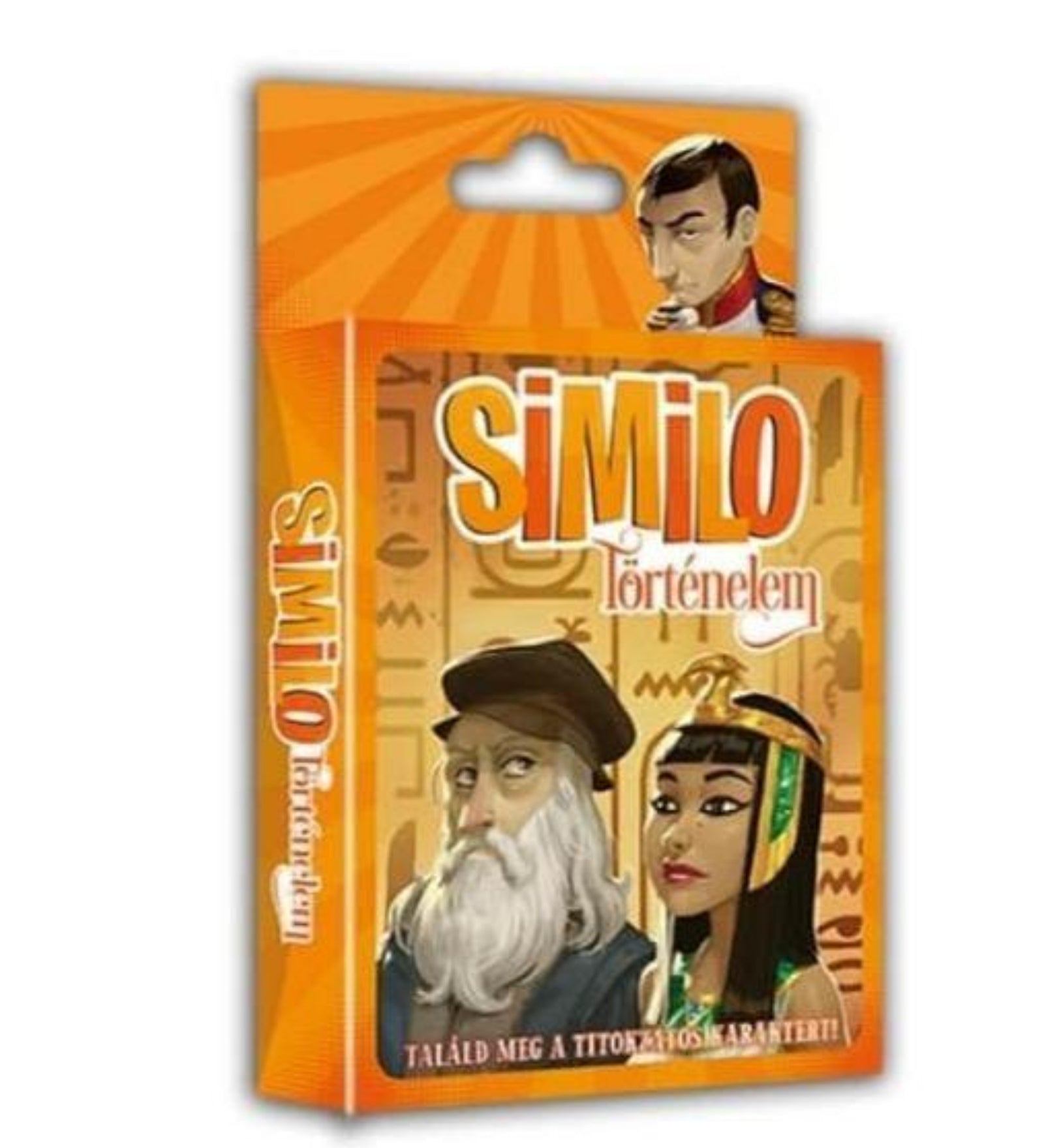 Similo: Történelem társasjáték doboza, magyar nyelven, történelmi figurákkal és egy titokzatos karakterrel.
