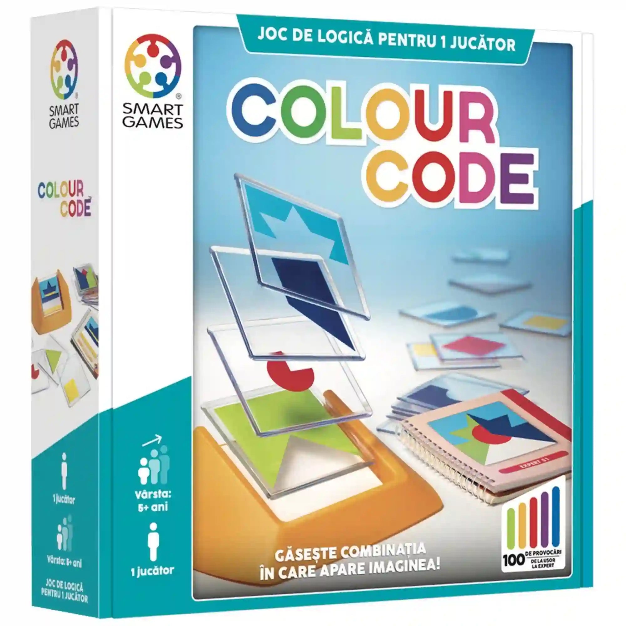 Smart Games Colour Code egyszemélyes logikai játék doboza színes, átlátszó formaelemekkel.