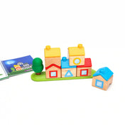 Smart Games Logic Lane preschool puzzle game fa házikóelemekkel, feladványfüzettel és különböző építési megoldásokkal gyerekeknek.