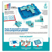 „Penguins on Ice játékismertető oldal, jégtáblákkal, pingvinfigurákkal és a lépéseket bemutató illusztrációkkal.”