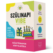 Szülinapi Vibe – születésnapi kártyajáték doboza 200 kérdéssel és játékos feladattal.