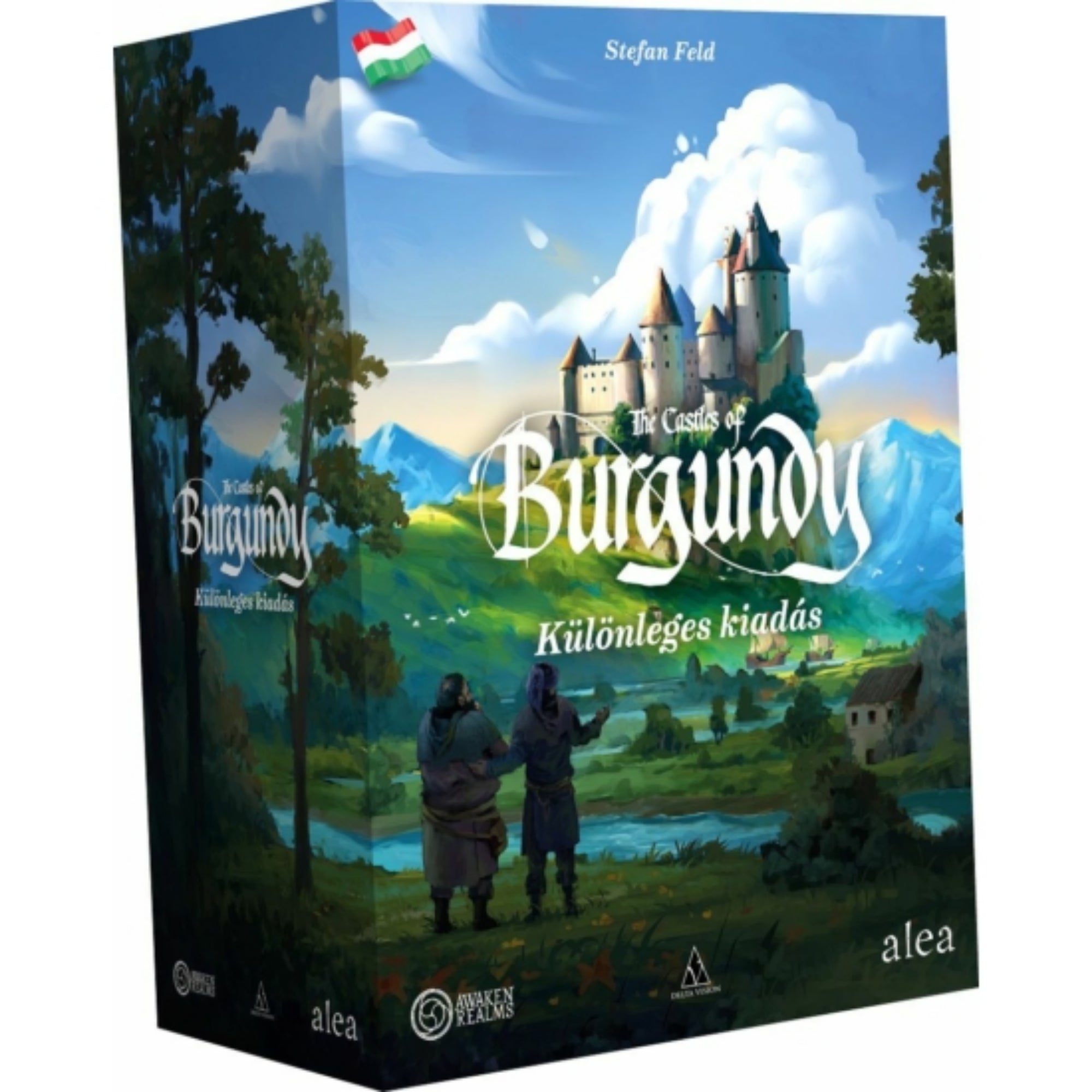 The Castles of Burgundy – Különleges kiadás társasjáték doboza festői borítóval, várkastéllyal és hegyvidéki tájjal.