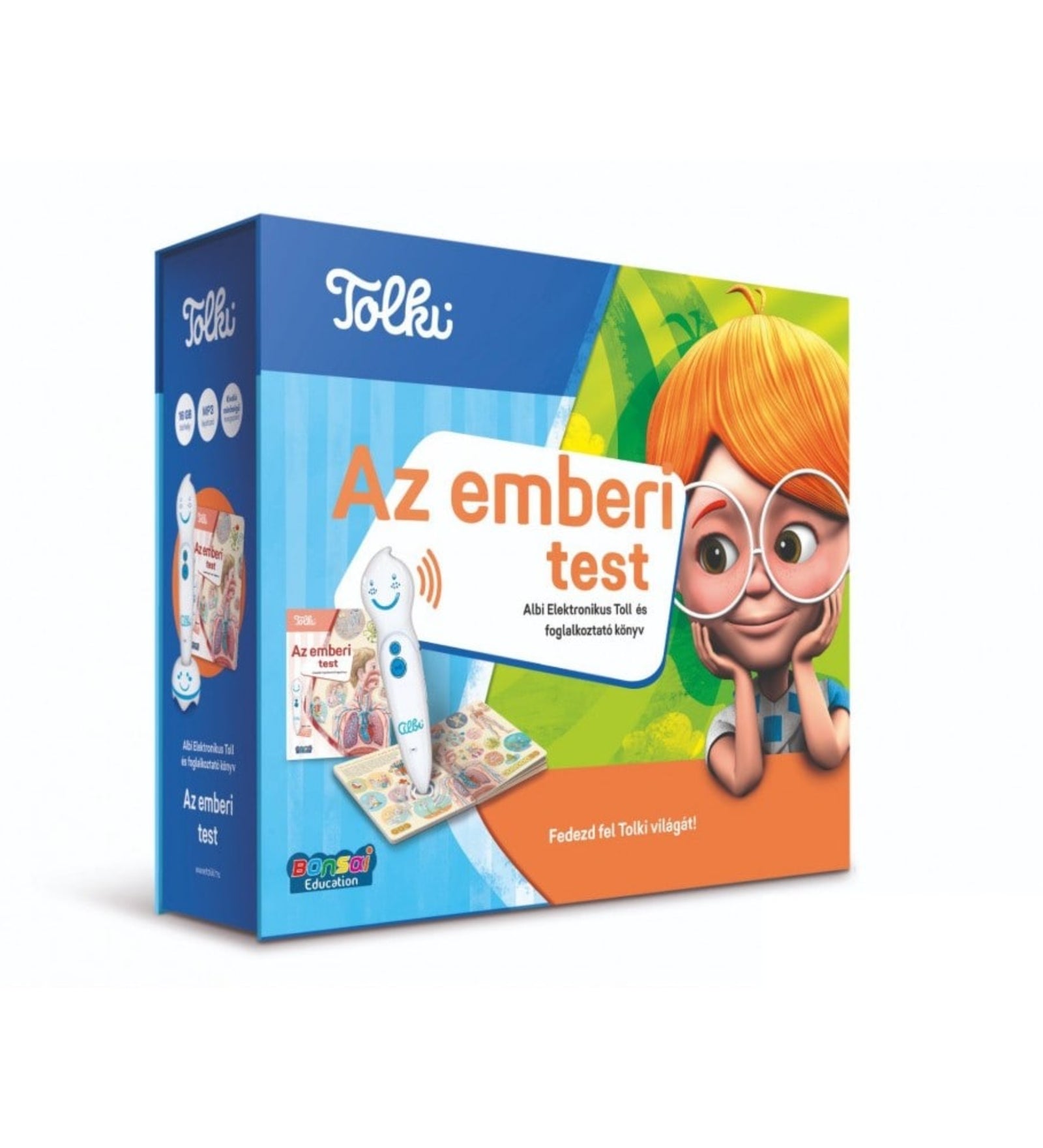 Tolki Az emberi test interaktív oktató játék doboz, gyerekbarát grafikával, beszélő tollal és anatómiai témájú könyvvel.