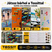 Tossit Family Pack piros, türkiz, kék és sárga szilikon tapadókorongos darts játék – játék különböző sima felületeken, például asztalon, ajtón, üvegen, autón és csempén, beltéren és kültéren
