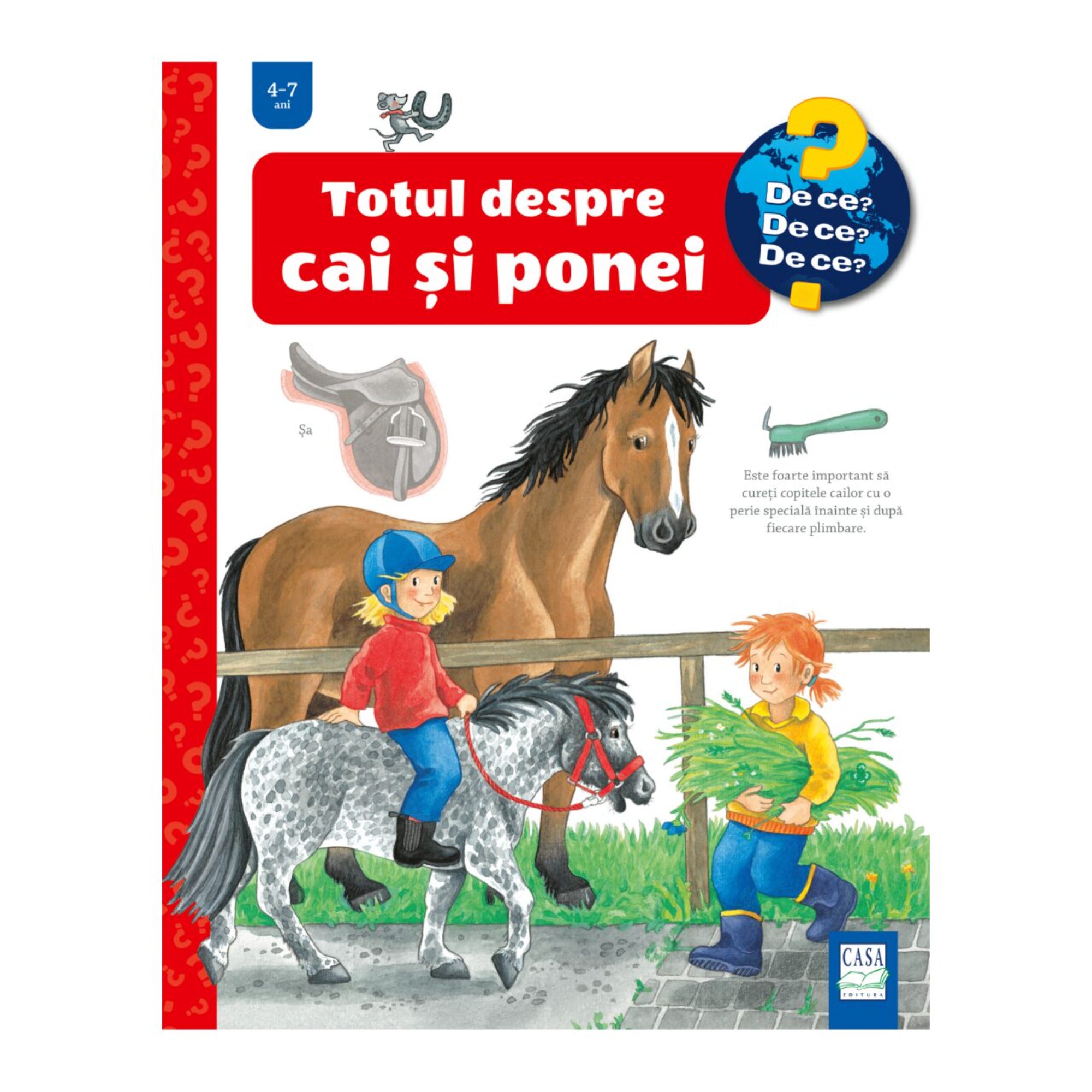 Mașini de la fermă – gyerekkönyv borító, amelyen egy kék traktor és egy nagy betakarítógép dolgozik a kukoricaföldön, pótkocsiba öntve a termést.
