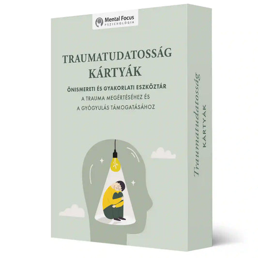 Traumatudatosság kártyák magyar nyelvű társasjáték doboza, önismereti és gyakorlati eszköztár a trauma megértéséhez és a gyógyulás támogatásához.