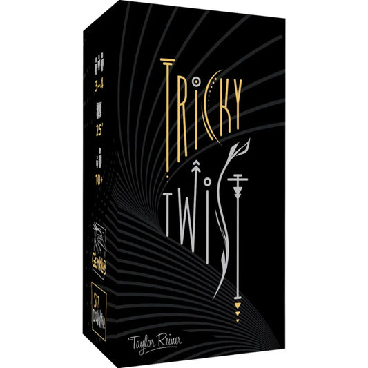 Tricky Twist kártyajáték fekete doboza arany és fehér grafikai mintákkal