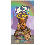 A Unicorn Stew társasjáték borítója, egy szórakoztató kártyajáték, amelyben a cél a titkos étel elkészítése.
