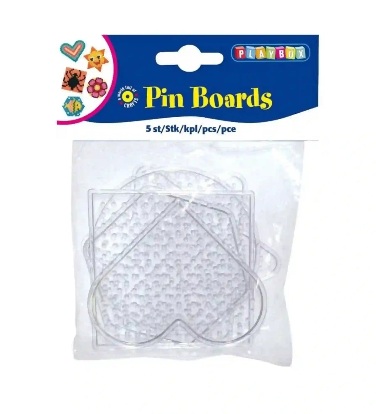 Playbox Pin Boards gyöngyrakó alaplap szett, 5 darab átlátszó műanyag sablonnal különböző formákban kreatív alkotáshoz.