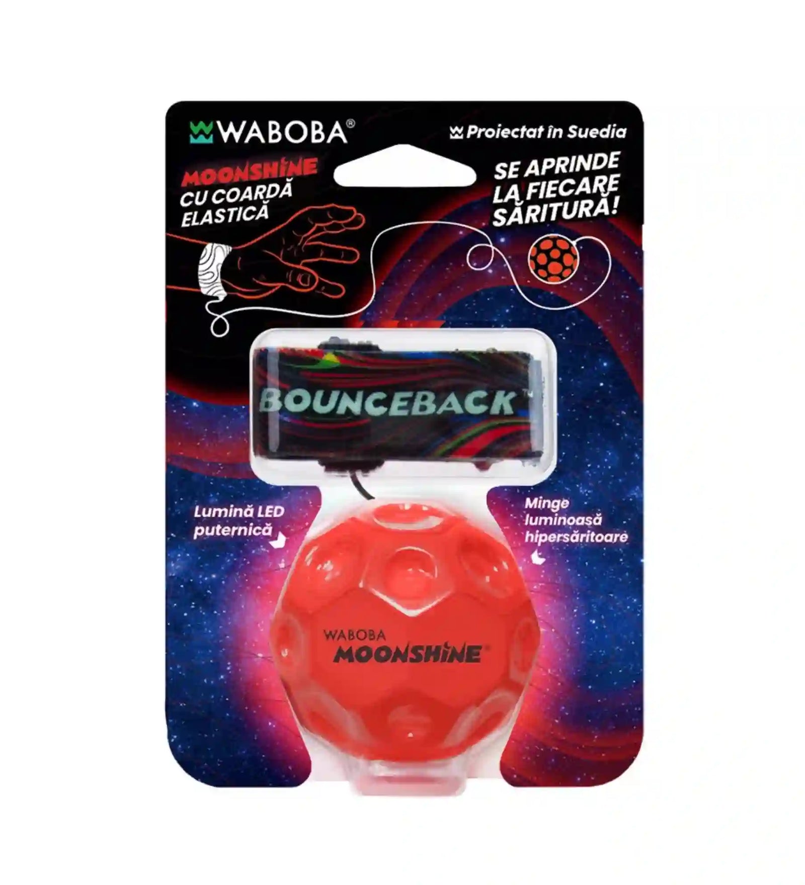 Waboba Bounceback Moonshine világító pattogólabda eredeti csomagolásban, állítható csuklópánttal és rugalmas zsinórral.