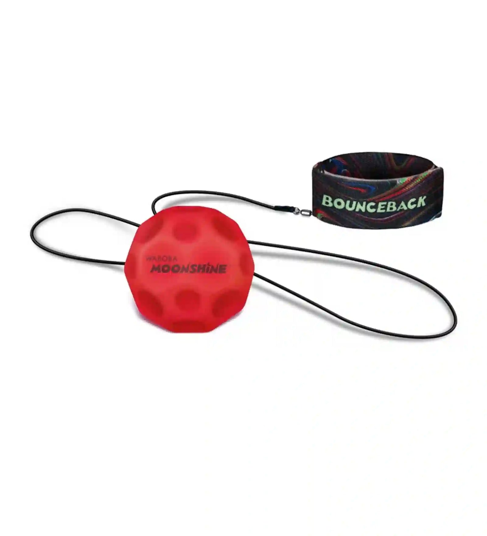 Waboba Bounceback Moonshine piros LED-es pattogólabda rugalmas zsinórral és Bounceback csuklópánttal.