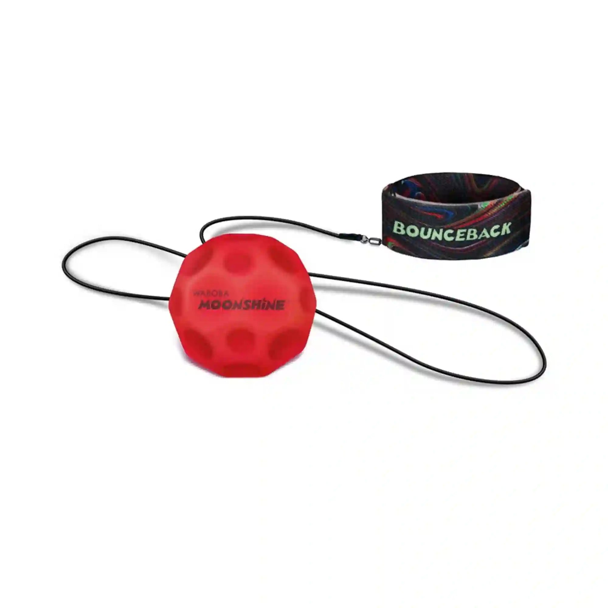 Waboba Bounceback Moonshine piros LED-es pattogólabda rugalmas zsinórral és Bounceback csuklópánttal.