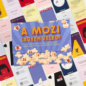 A mozi legyen veled! magyar nyelvű társasjáték doboz kártyák háttérrel, filmes tematikájú dizájn.