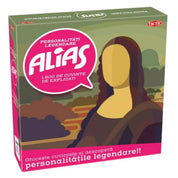 Az Alias: Legendás személyiségek társasjáték doboza, Mona Lisa ikonikus sziluettjével és a játékleírással.