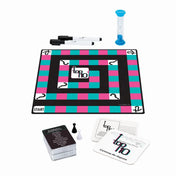 Top 10 társasjáték teljes tartalma: játéktábla, kártyapakli, válaszlapok, bábuk, filcek és homokóra.