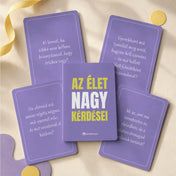 Lila beszélgetésindító kártyák elgondolkodtató kérdésekkel az életről