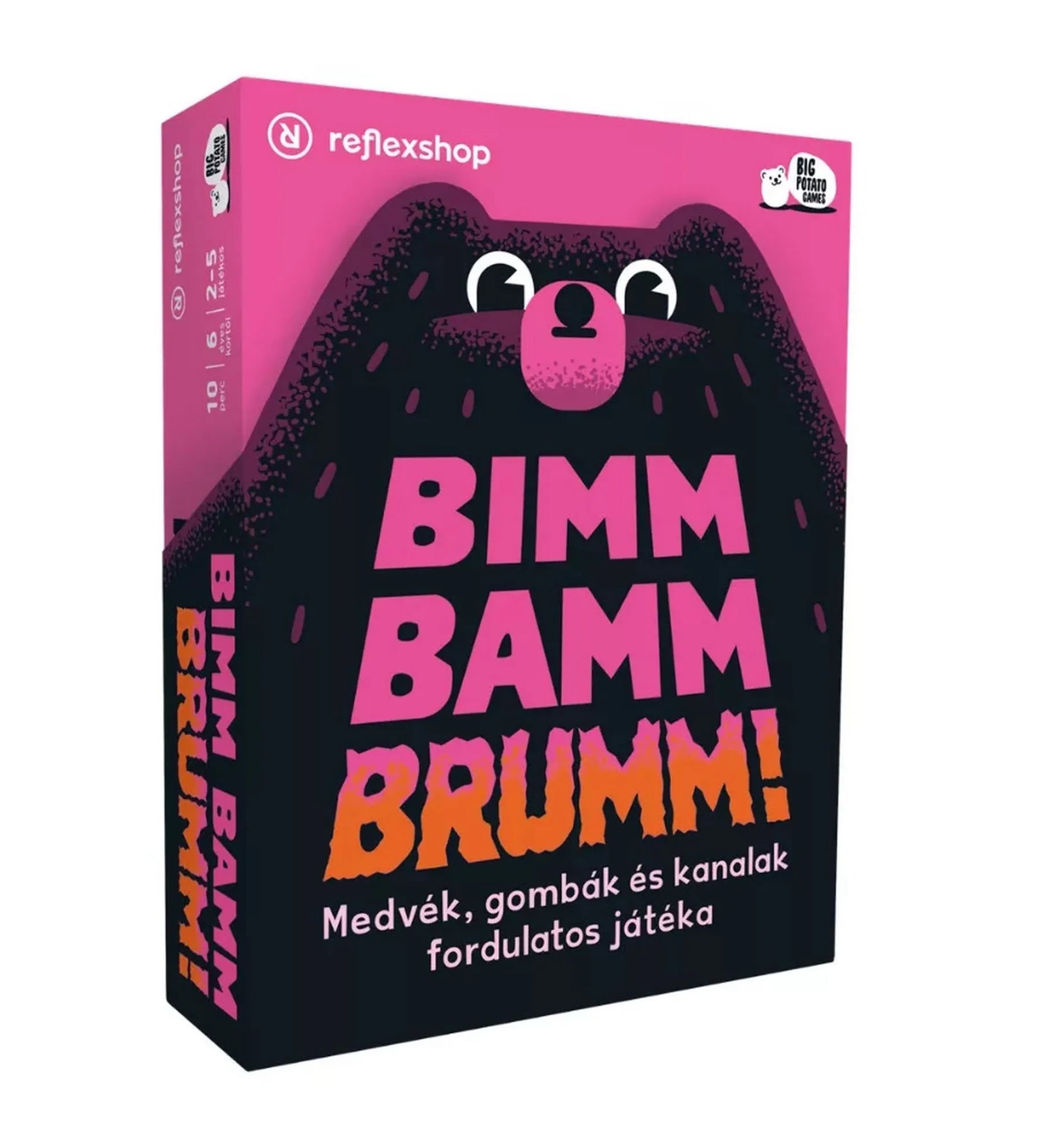 A Bimm Bamm Brumm! magyar nyelvű partijáték doboza medvés grafikával fehér háttéren.