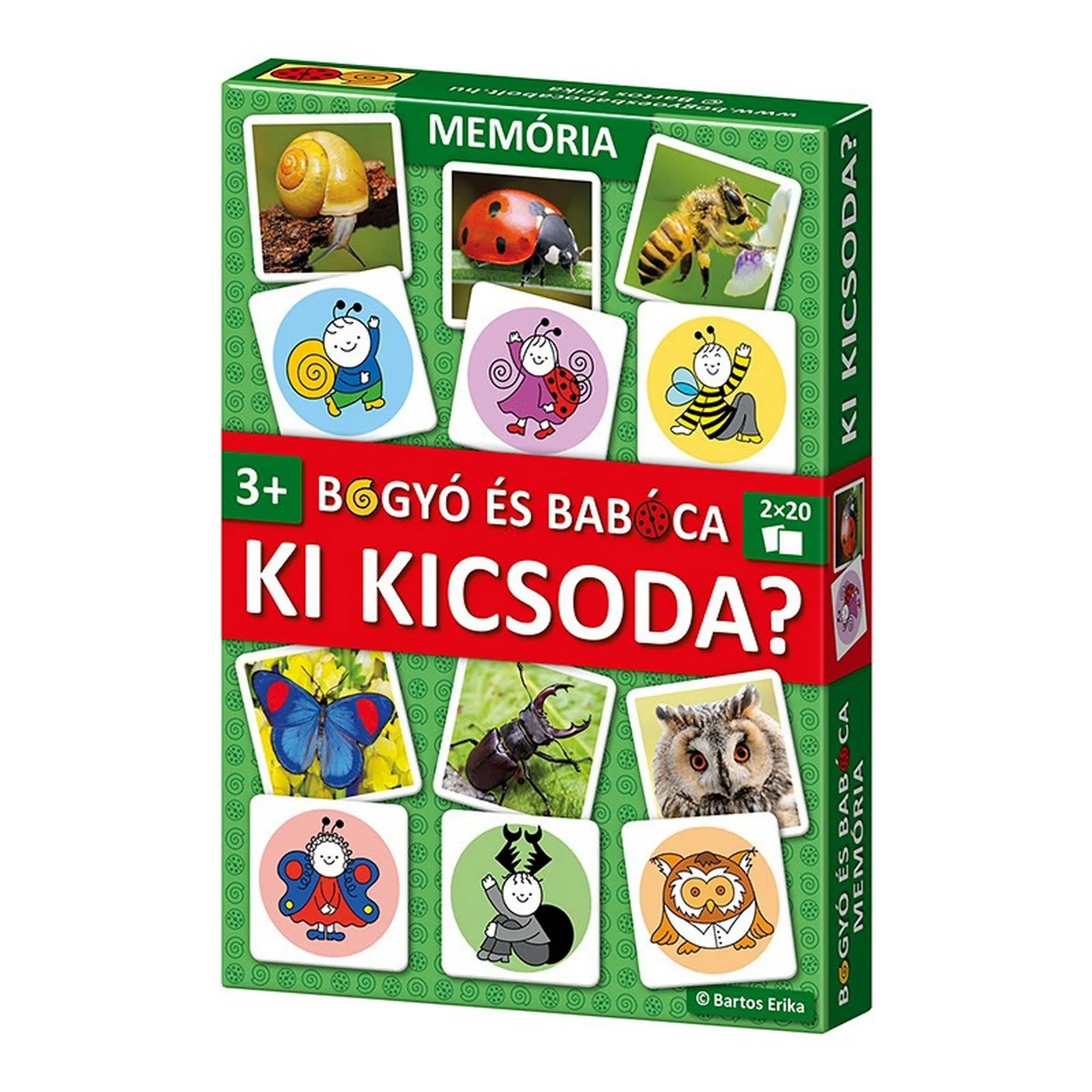 Bogyó és Babóca – Ki kicsoda? memóriajáték doboza közelről, mesefigurás és rovaros kártyaképekkel a csomagoláson.