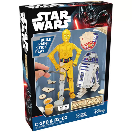 Wood WorX - Star Wars - C-3PO & R2D2, 110+ fadarab + festék, ecset és ragasztó