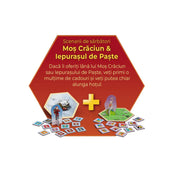 A Catan Big Box ünnepi kiegészítői: „Mikulás” és „Húsvéti nyuszi” forgatókönyvek, tematikus lapokkal, ajándékkártyákkal és figurákkal a különleges alkalmakhoz.