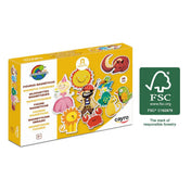 Cayro mágneses figurák 35 darabos készlet doboza, színes karakterekkel és FSC jelöléssel, kreatív gyerekjáték