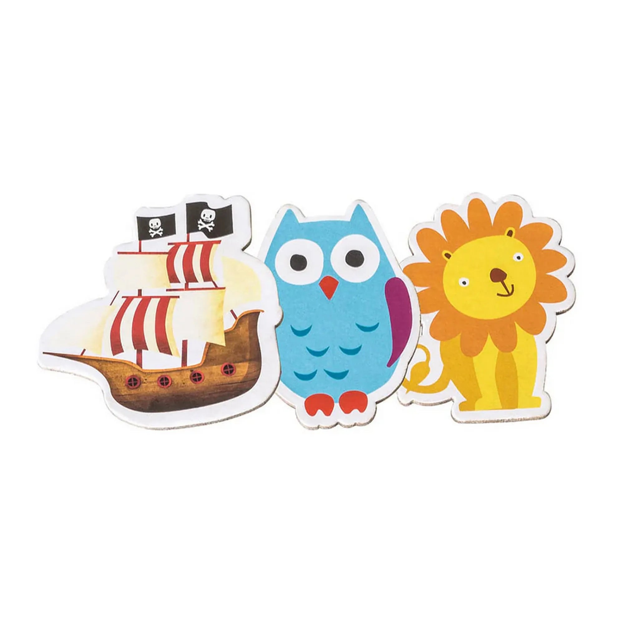 Cayro mágneses figurák állatokkal, hajó, bagoly és oroszlán színes mágneses játékelemek