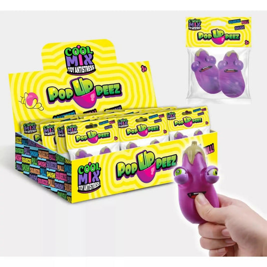 Cool Mix PopUppeez padlizsán kidülledő szemekkel stresszlevezető játék – vicces lila squishy, amelynek összenyomásakor kidüllednek a szemei.