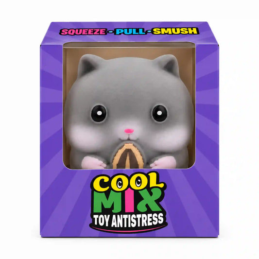 Cool Mix Hörcsög squishy stresszlevezető játék – szürke hörcsög maggal, lila Cool Mix díszdobozban