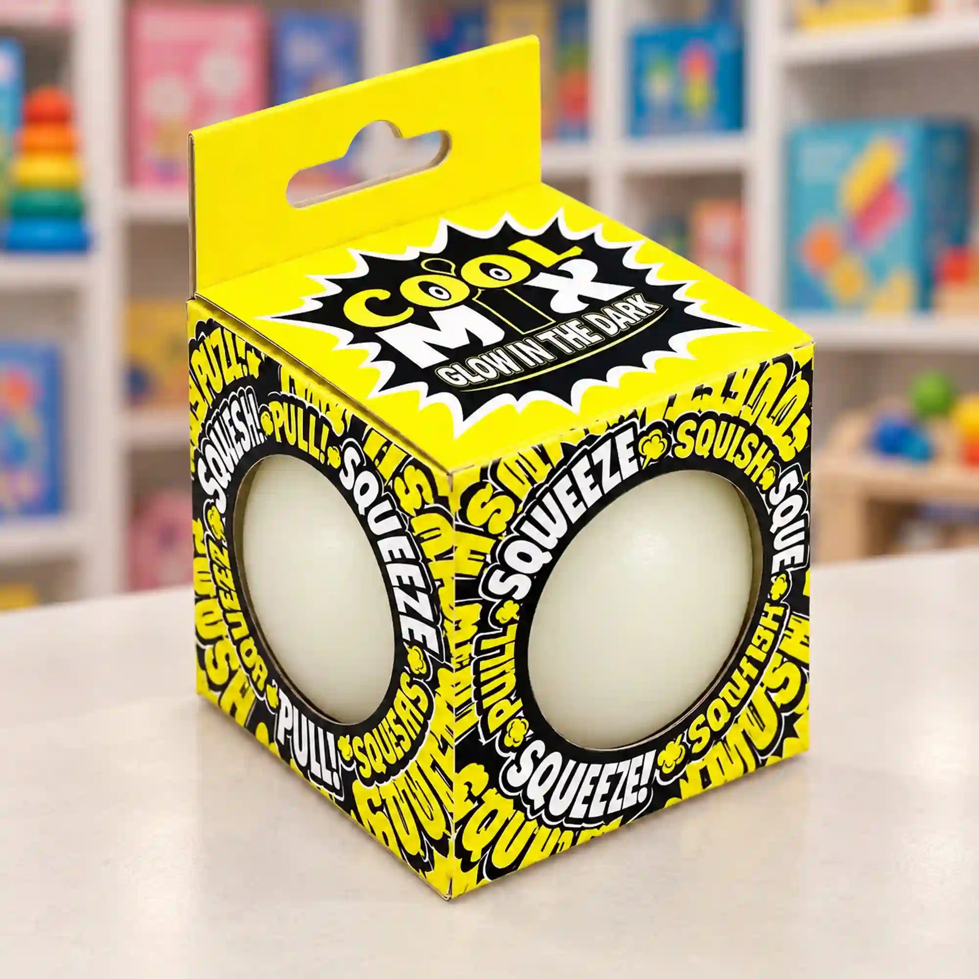 Fehér Cool Mix Glow in the Dark stresszlabda sárga-fekete dobozban