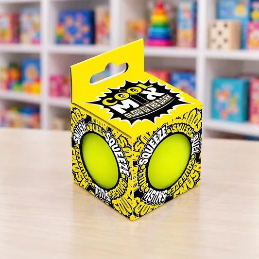 Sárga Cool Mix sötétben világító squishy stresszlabda dobozban