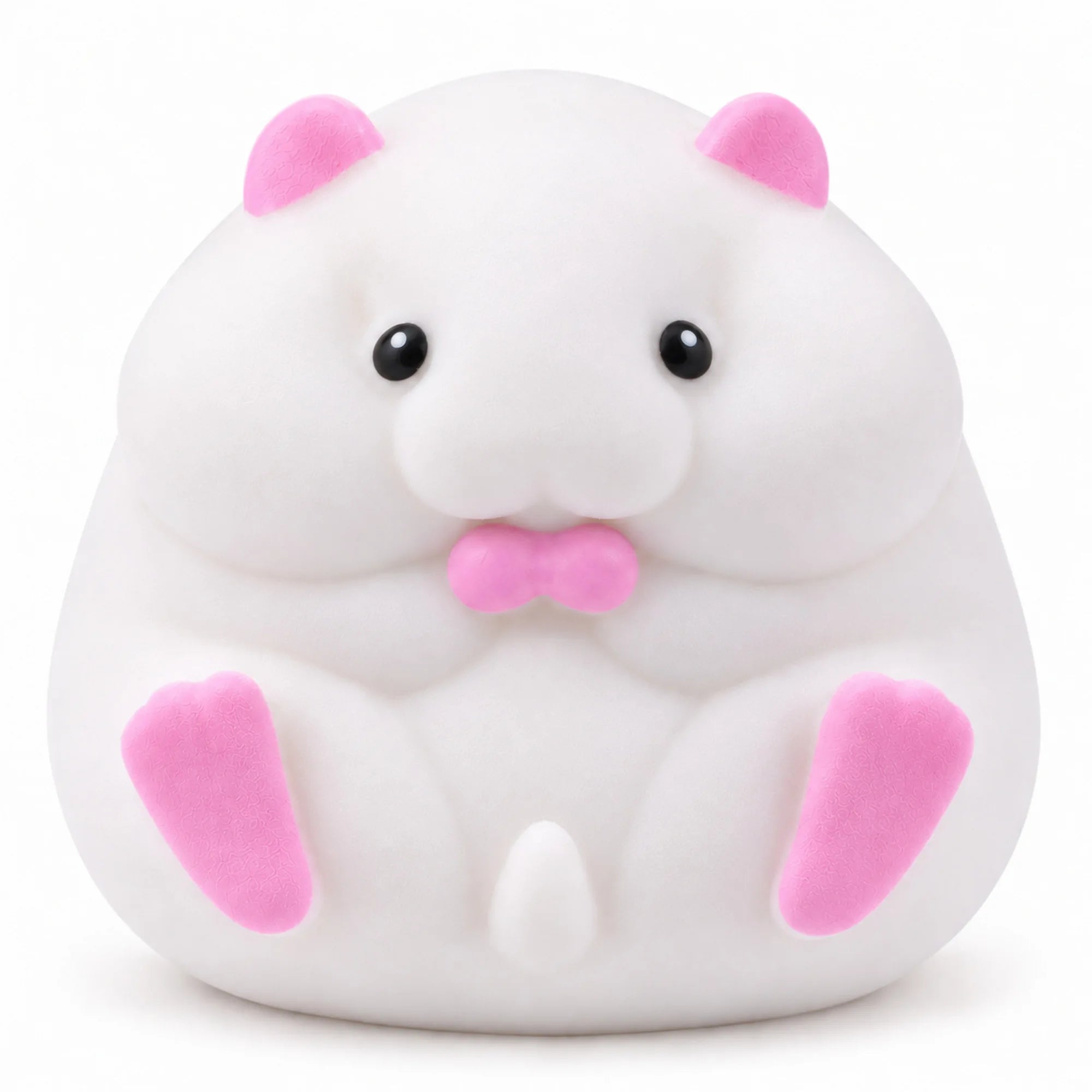 Cool Mix Squishy fehér hörcsög stresszlevezető játék rózsaszín fülekkel és tappancsokkal, fehér háttéren