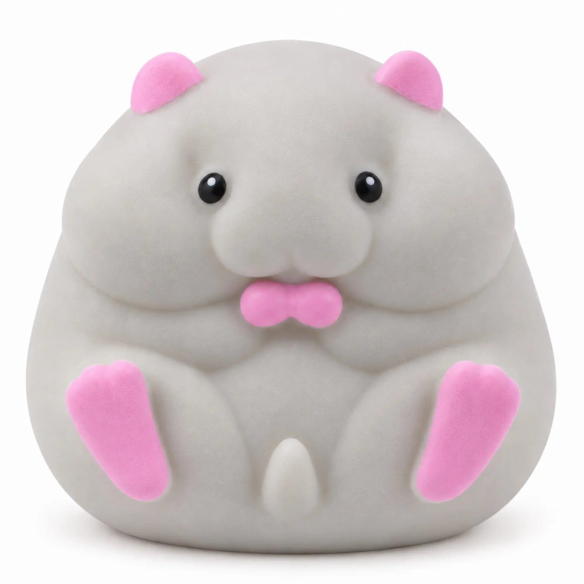 Cool Mix Squishy szürke hörcsög stresszlevezető játék rózsaszín fülekkel és tappancsokkal, fehér háttéren