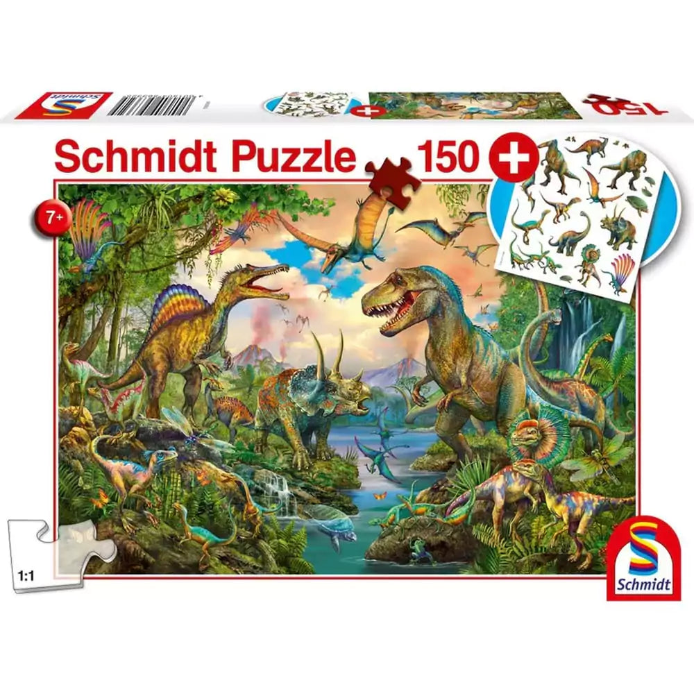 Puzzle Schmidt: Vad dinoszauruszok, 150 darab + Ajándék dinoszauruszos tetkó