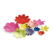 Színes, előre kivágott, hullámos papírból készült virágszirmok különböző méretekben és formákban, a Set creativ Inspired by Frida Kahlo készlet elemei