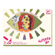 Atelier creativ Cap pătrat Inspired by Picasso Djeco kreatív készlet doboza, kubista stílusú portréval és Pablo Picasso által inspirált grafikával