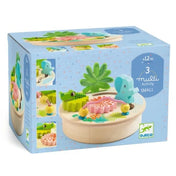 Djeco Mini foglalkoztató asztal – A játék dobozképe, amely bemutatja a fa aktivitásasztalt és a +12 hónapos korosztály jelölését.